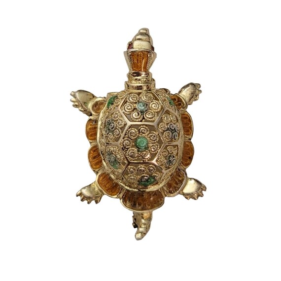 Sterling Silver Gold Vermeil Green Yellow Enamel Turtle Brooch Pin E169
