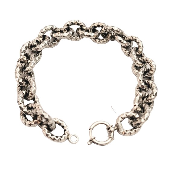 Sterling Silver Diamond Cut Style Chunky Oval Link Bracelet, 8" Long E257
