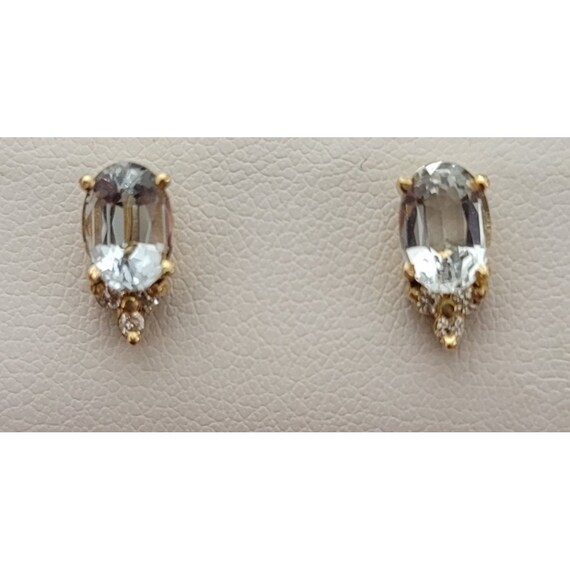 14K Yellow Gold Diamond Chip Tourmaline Stud Post Earrings K555