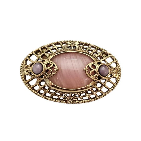 1928 Brand Pink Porphyry Purple Glass Brooch Oval Nouveau Style Pin J772