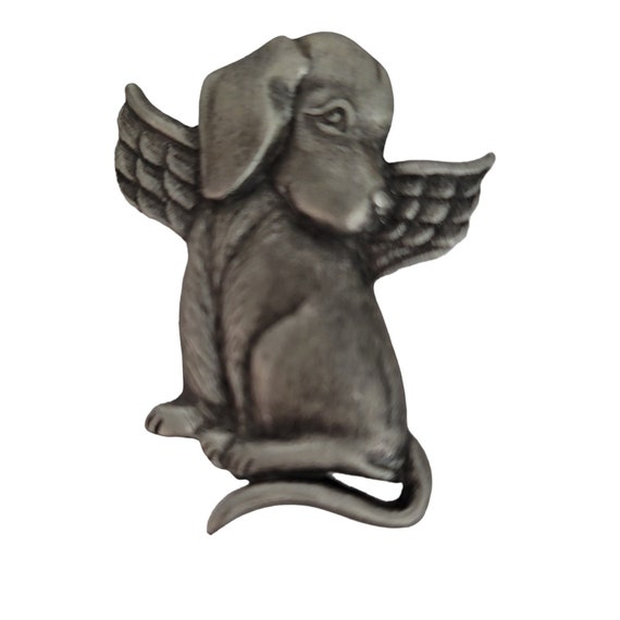 L Razza Silver Tone Angel Wing Dog Brooch Pin, Si… - image 1