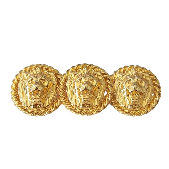 Anne Klein Gold Tone Signature Lion Face Trio Brooch E597