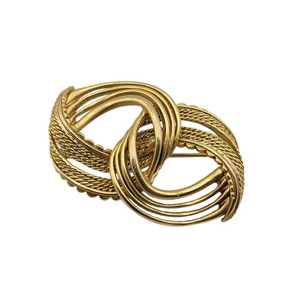 Oscar de la Renta Gold Tone Entwined Textured Knot Brooch, Signed