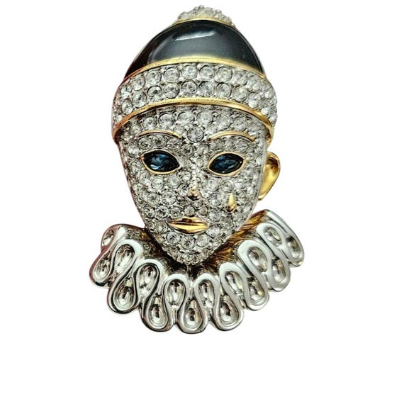 Swarovski Clear Crystal Pierrot Brooch Silver & Gold Tone Pin Swan Logo, J8