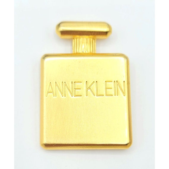 Anne Klein Matte Goldtone Signature Perfume Bottle Brooch Pin Signed