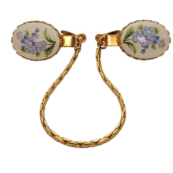 Oval Painted Forget Me Not Flower Cameo Style Sweater Clips E254