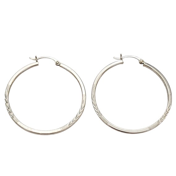 14K White Gold Etched Hoop Earring