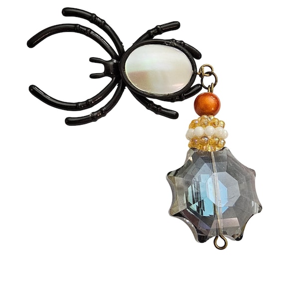 Spider Brooch Web AB Glass Dangle Pin C942