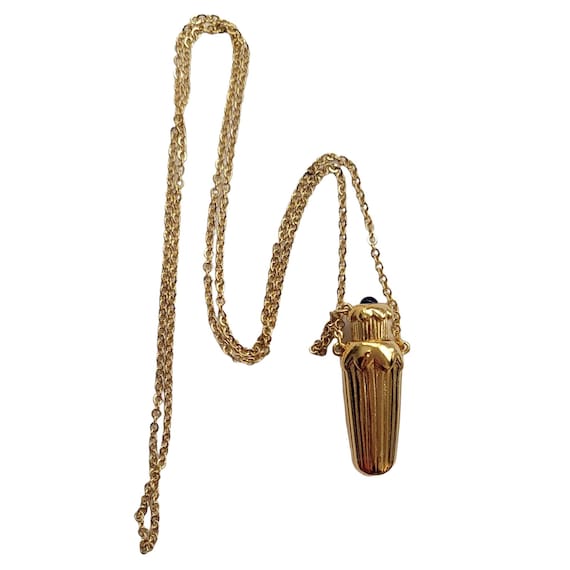 Vintage Avon 1990 Falcon Ever After Perfume Bottle Pendant With Blue Cabochon Top Necklace, 30"