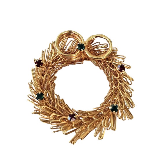Gold Tone Wire Wreath Prong Set Rhinestone Brooch Pin, L125