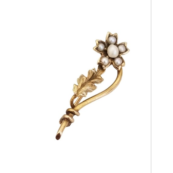 10k Yellow Gold Seed Pearl Flower Pin, 1.4 Grams M357