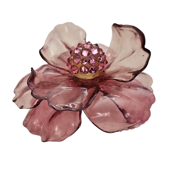 Vintage Pink Cellulose Rhinestone Cluster Flower Pin Brooch