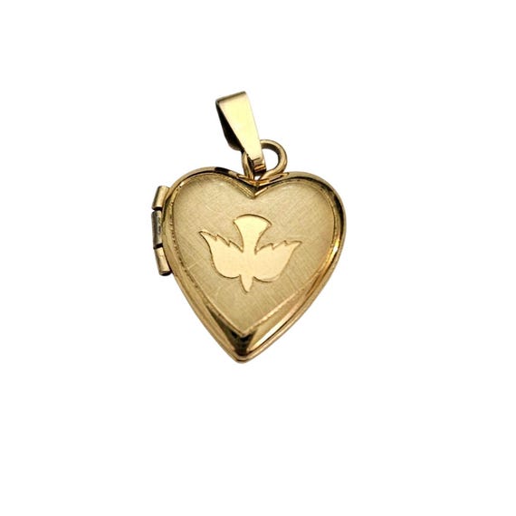 14K Gold Filled Heart Locket Pendant Dove Design