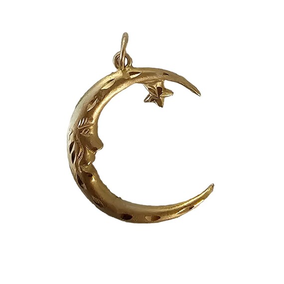 14K Yellow Gold Crescent Moon Face, Star Pendant L83
