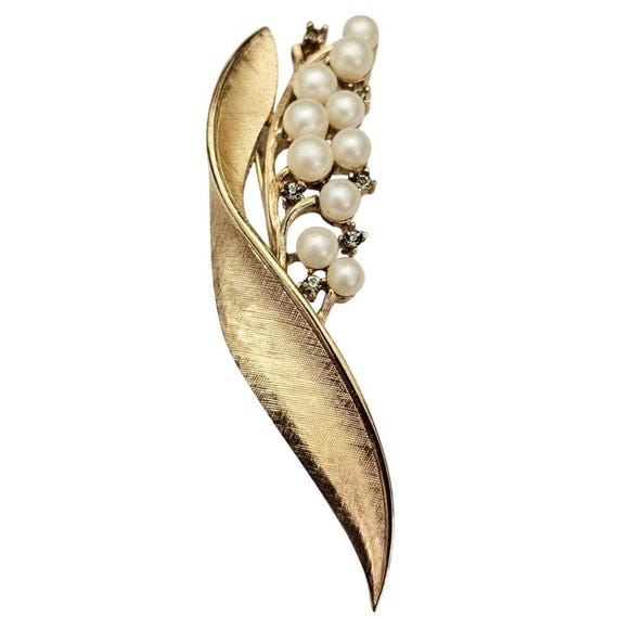 Trifari Alfred Philippe Vintage Faux Pearl Lily Of The Valley Brooch Signed J906