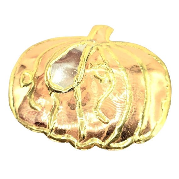 Brass Copper Brutalist Artisan Pumpkin Brooch Pendant