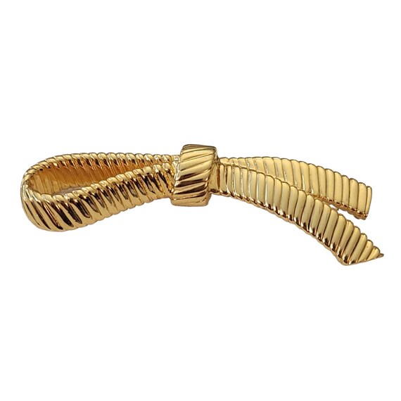 Gold Tone Vintage Ribbed Ribbon Brooch Pin Designer Style, L9