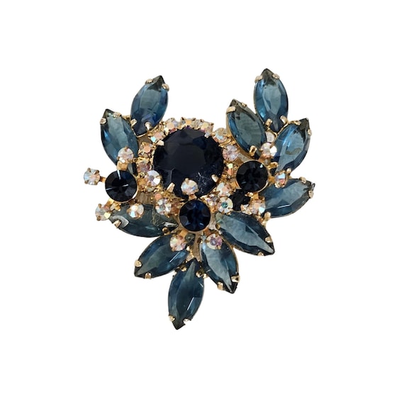 Blue, AB Prong Set Rhinestone Swag Cluster Brooch L298