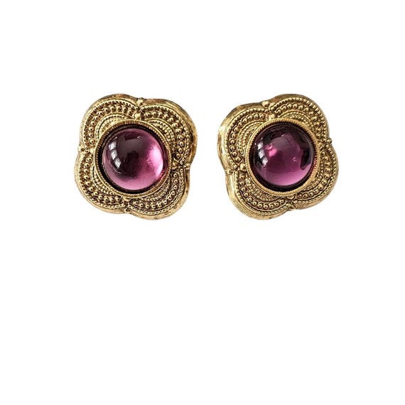 1928 Brand Pink Purple Lucite Cab Maltese Cross Post Earrings J200