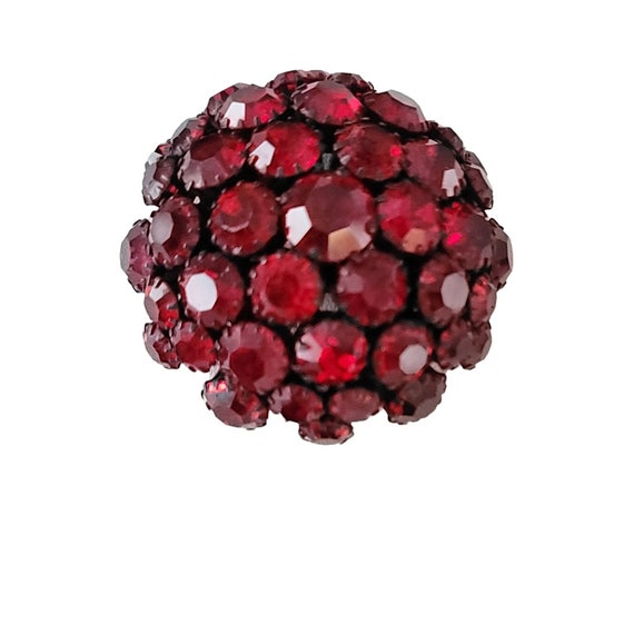 Warner Vintage Japanned Domed Red Rhinestone Pin Brooch, Signed M981