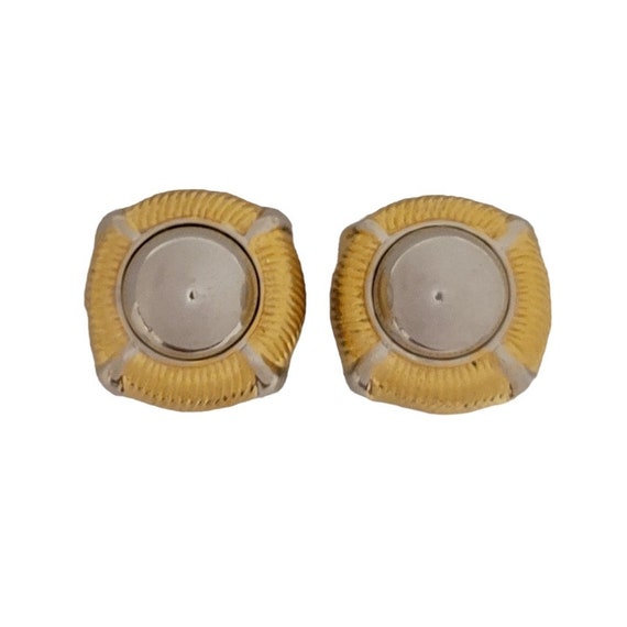 Monet Gold Tone Square, Silver Tone Ball Center Modernist Clip-On Earrings, Signed K991