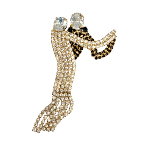 Gold-Tone Black & Clear Rhinestones Tango Dancer Ballroom Dancing Couple Brooch Pin