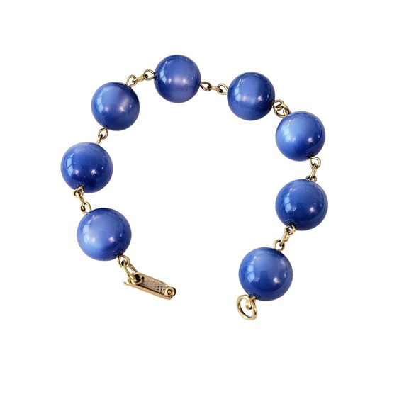 Gold Tone Vintage Round Lucite Moonstone Bead Bracelet 8" Long, L147