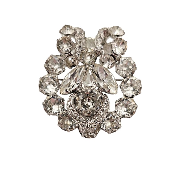 Eisenberg Clear Rhinestone Round Cluster Brooch Pin, Signed L865