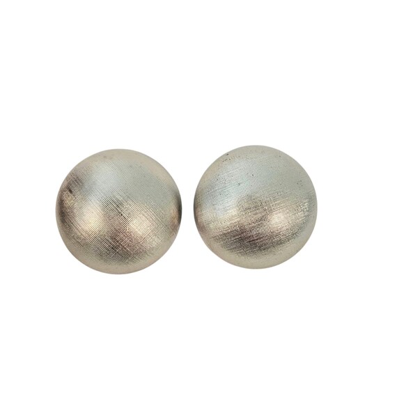 Trifari Vintage Silver Tone Clip On Earrings Round Linen Textured Button Style J122
