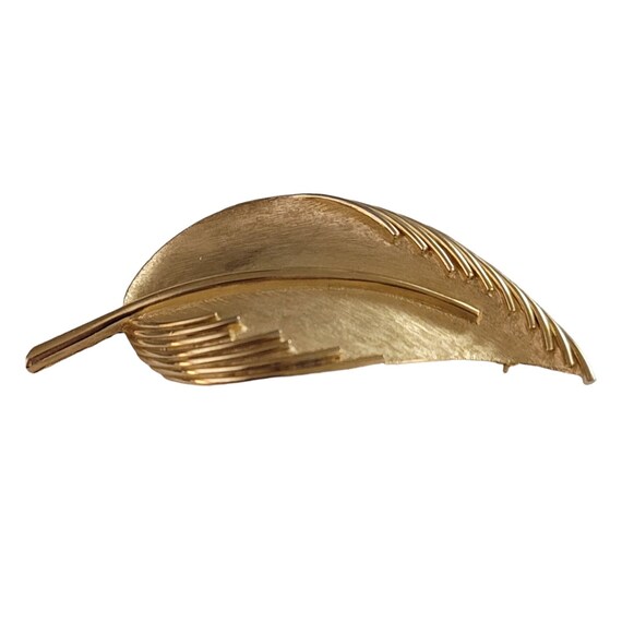 Trifari Crown Over T Textured Curled Leaf Brooch, Signed K968