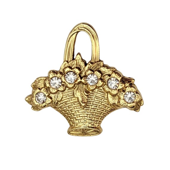 1928 Brand Clear Rhinestone Basket Flower Brooch Pin K581