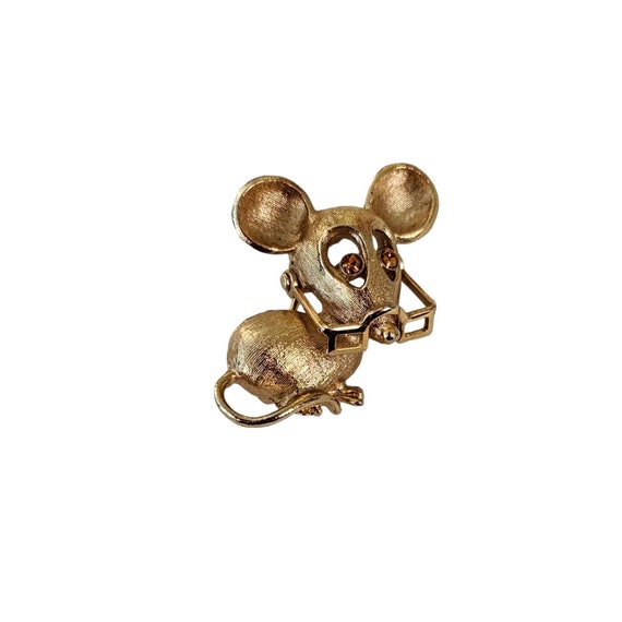 Avon Mouse Topaz Rhinestone Eyes With Articulated Eye Glasses Brooch Pin, Signed L197