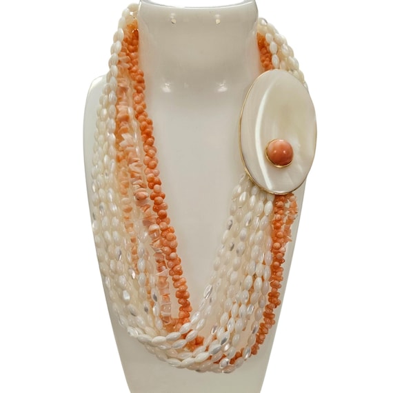 Multi-Strand Ice Shell Coral Bead Necklace, Sterling Vermeil, 17.5" Long, J112
