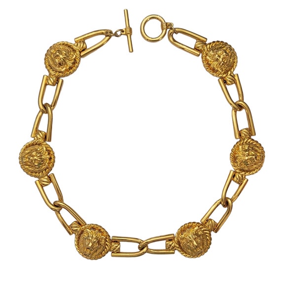 Anne Klein Signature Gold Tone Lions Head Chunky Chain Link Choker Necklace, 17" Long E502