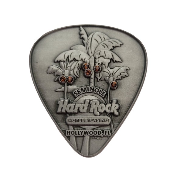 Hard Rock Cafe Seminole Hotel Casino Hollywood FL Pewter Jeweled Guitar Pick Pin E725