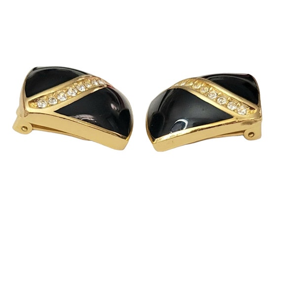 Christian Dior Gold Tone Black Enamel & Clear Rhi… - image 3