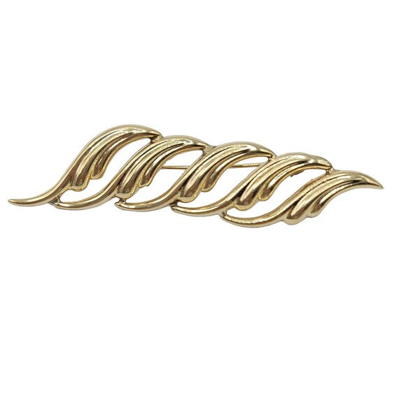 14k Yellow Gold Ribbon Sea Waves Wavy Bar Pin Brooch, 4.09 Grams