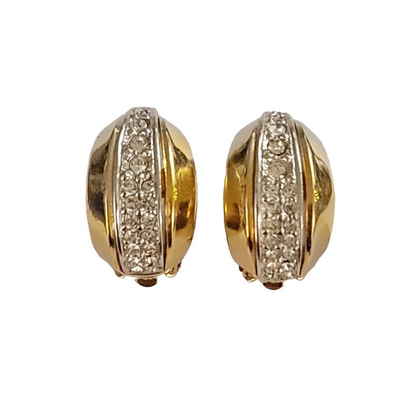 Gold Tone Clear Rhinestone Center Pave-Style “C” Clip-On Earrings K919
