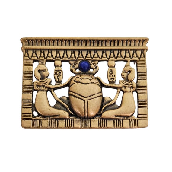 Museum Replica Blue Stone Cab Brooch Egyptian Ladies Scarab Pin L628