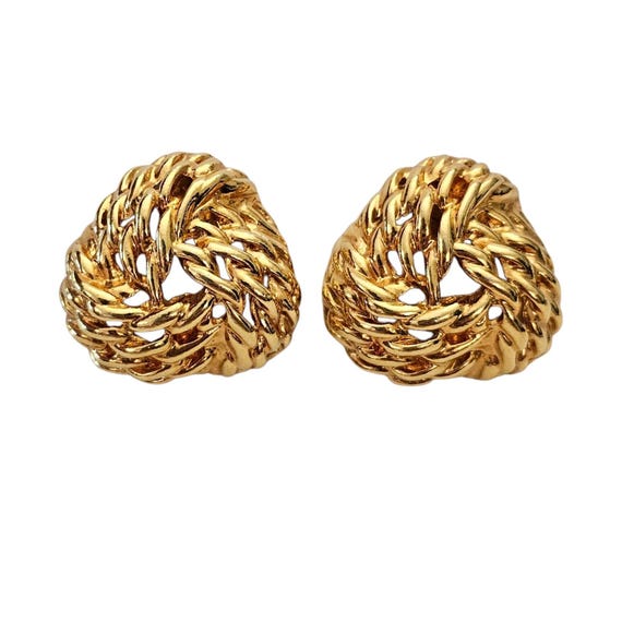 Gold Tone Braided Knot Clip On Earring, Designer Style, J85