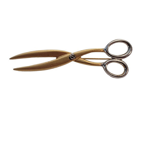 Gold Tone, Silver Tone Scissors Brooch Pin E879