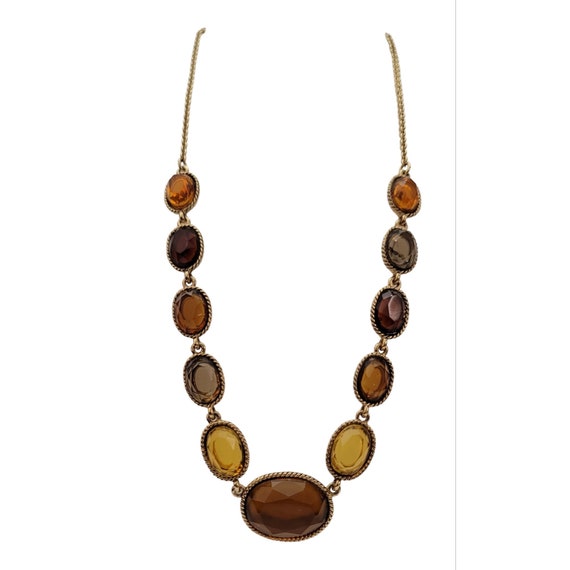Monet Gold Tone Topaz Plastic And Glass Chain Link Necklace 18" Long Signed K728