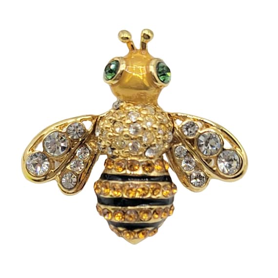 St. John Gold Tone Rhinestone Bee Pin Signed - image 3