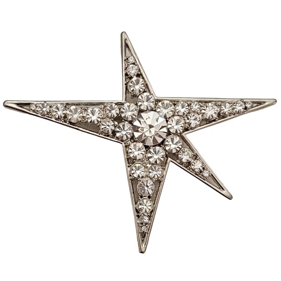 Silver Tone Clear Rhinestone Statement Star Brooch Pin K835