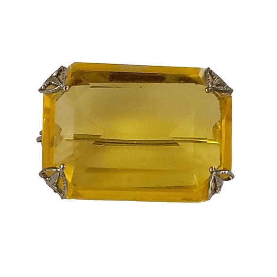 Silver Tone Yellow Uranium Glass Rectangle Brooch Pin K548