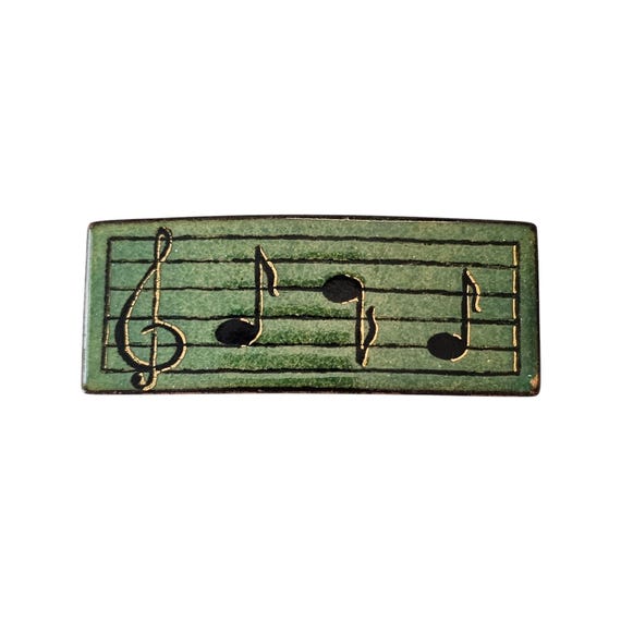 Peg Boarts Green Enamel Treble Clef Brooch Bar Note Musical Pin Signed, J15