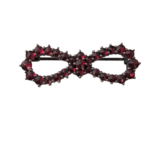 Sterling Silver Rose Cut Garnet Bow Pin E188