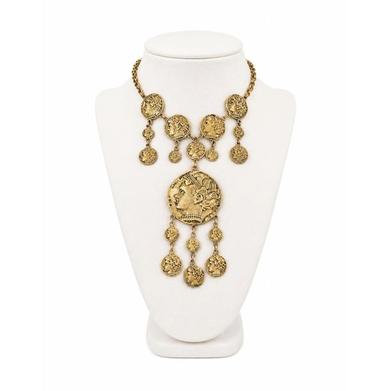 Trifari Rare GoldTone Ancient Greco-Roman Drippy Coin Chain Choker Necklace J860