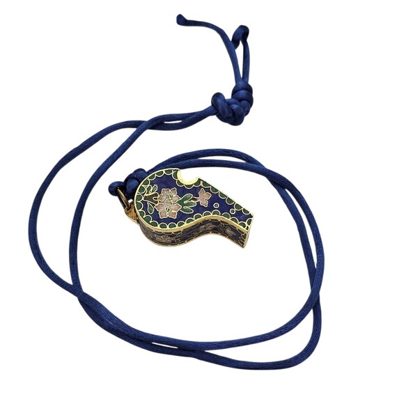 Cloisonné Blue Pink Whistle Blue Cord