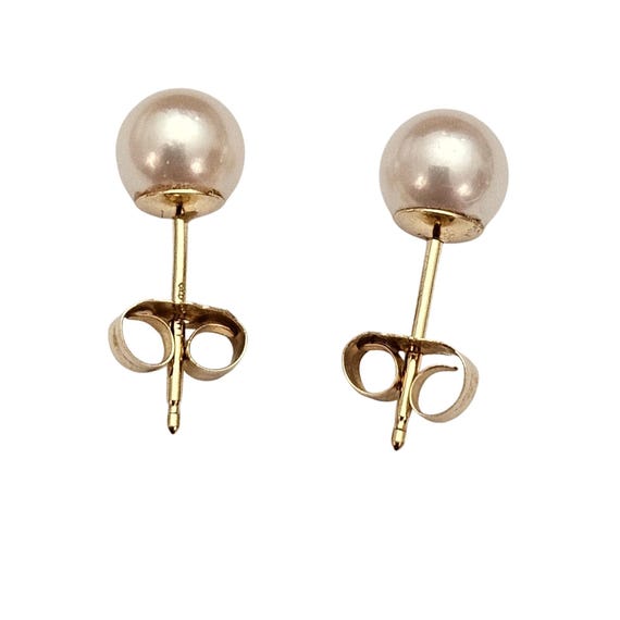 14K Yellow Gold Pearl Post Earrings